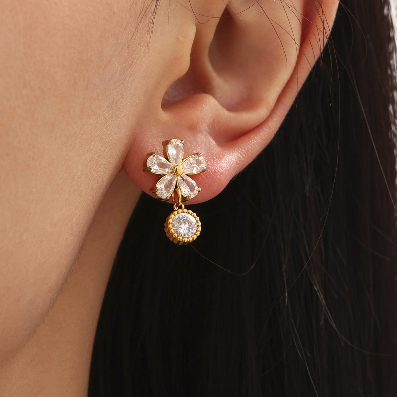 Zircon Flower Earrings For Women