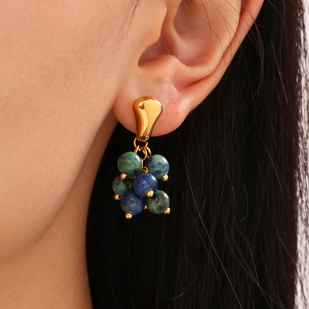 Grape Natural Stone And Pearl Earrings
