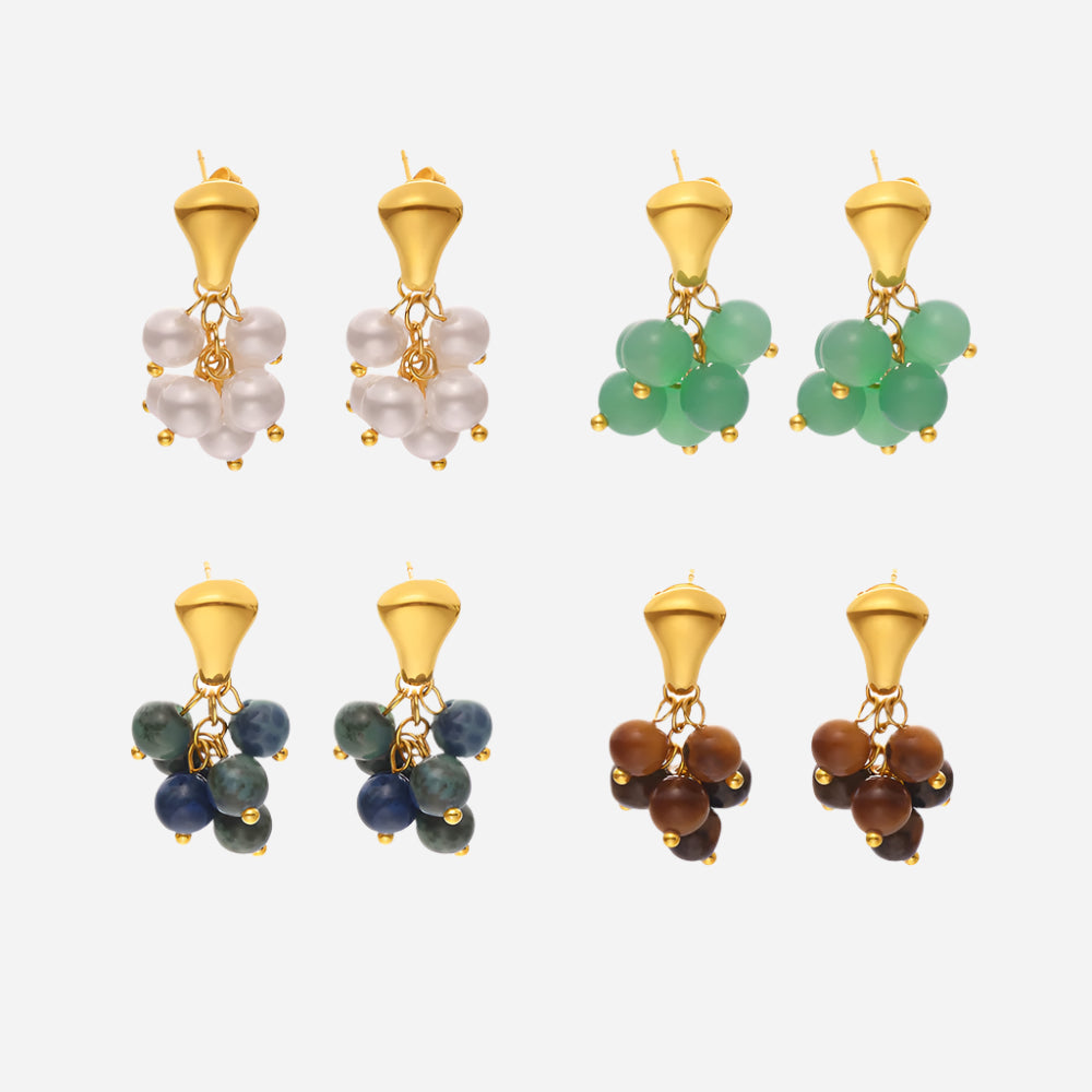 Stainless Steel Natural Stone Grape Earrings