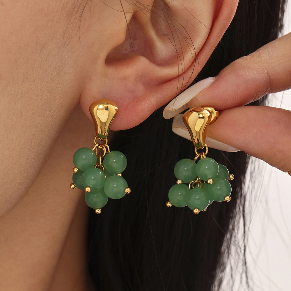 Stainless Steel Natural Stone Grape Earrings