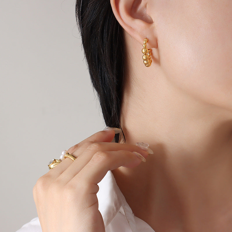 C Shape Bead Earrings Stainless Steel