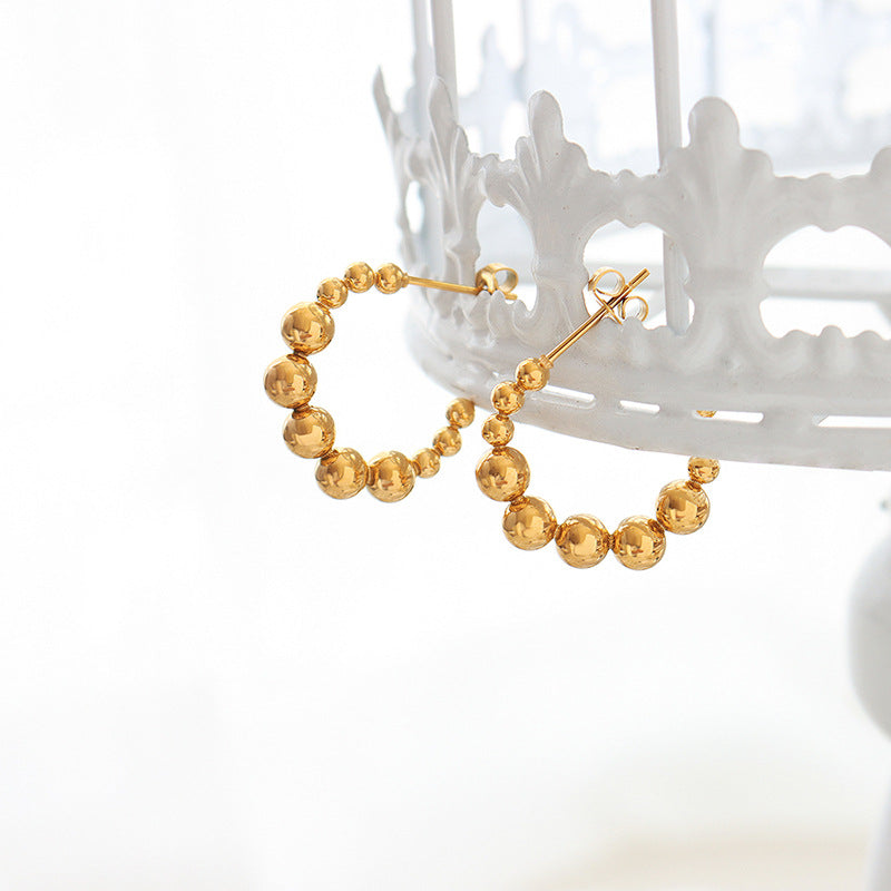 C Shape Bead Earrings Stainless Steel