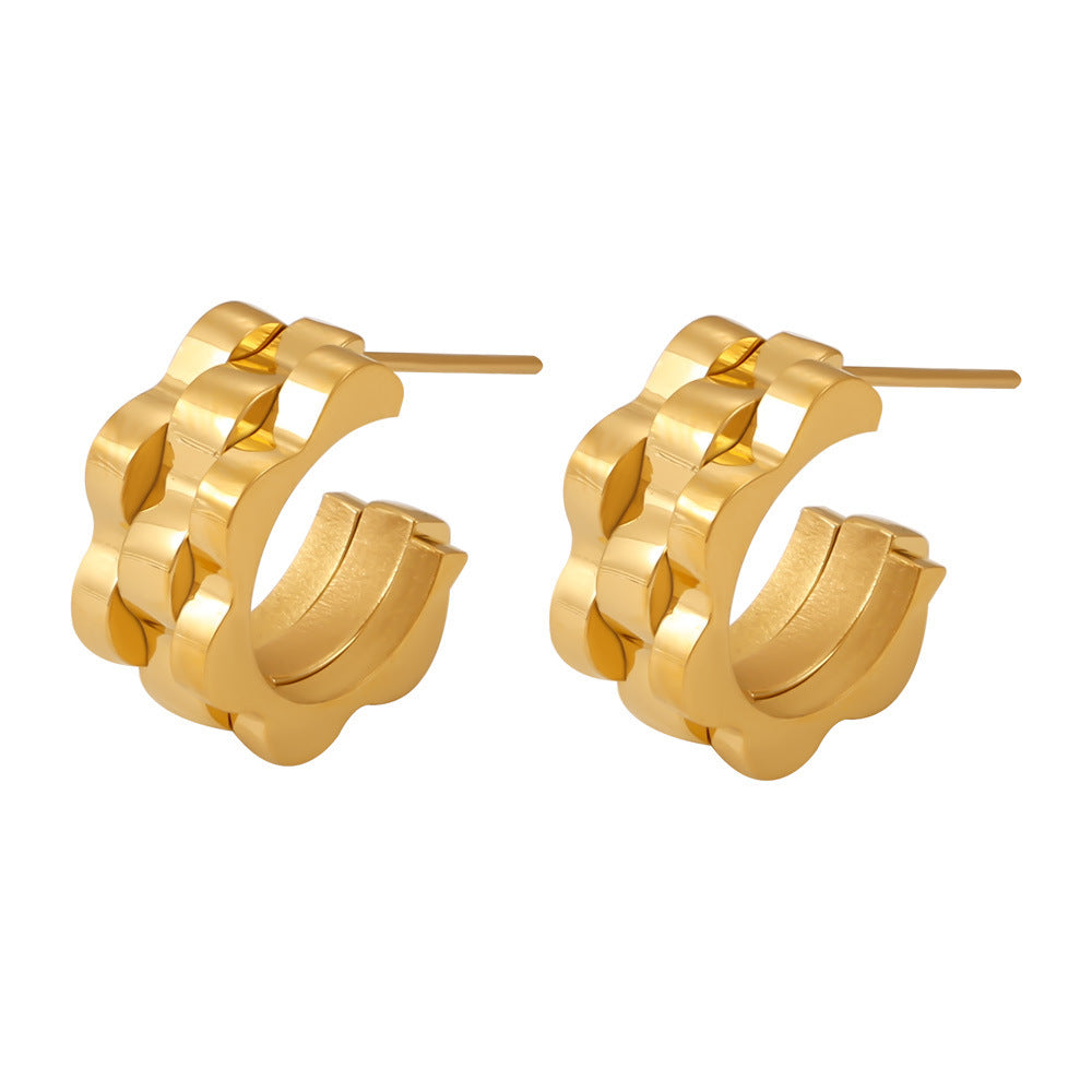 Textured C-shaped Stud Earrings Stainless Steel