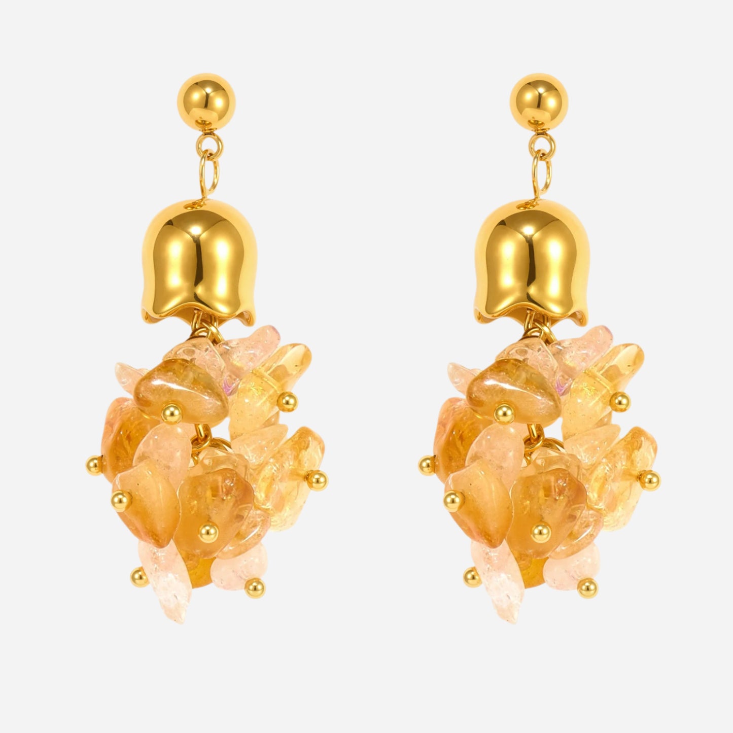 Natural Yellow Crystal Tassel Stainless Steel Earrings