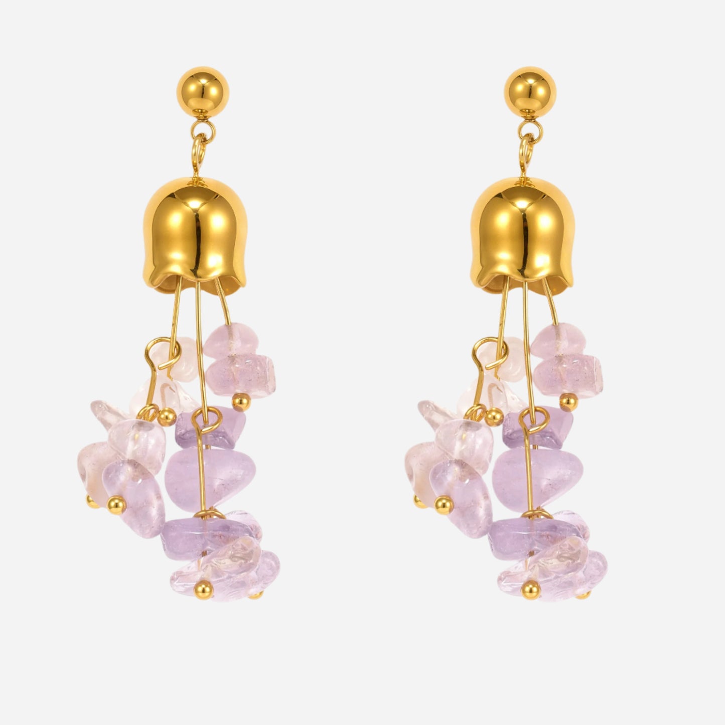 Natural Amethyst Tassel Stainless Steel Earrings