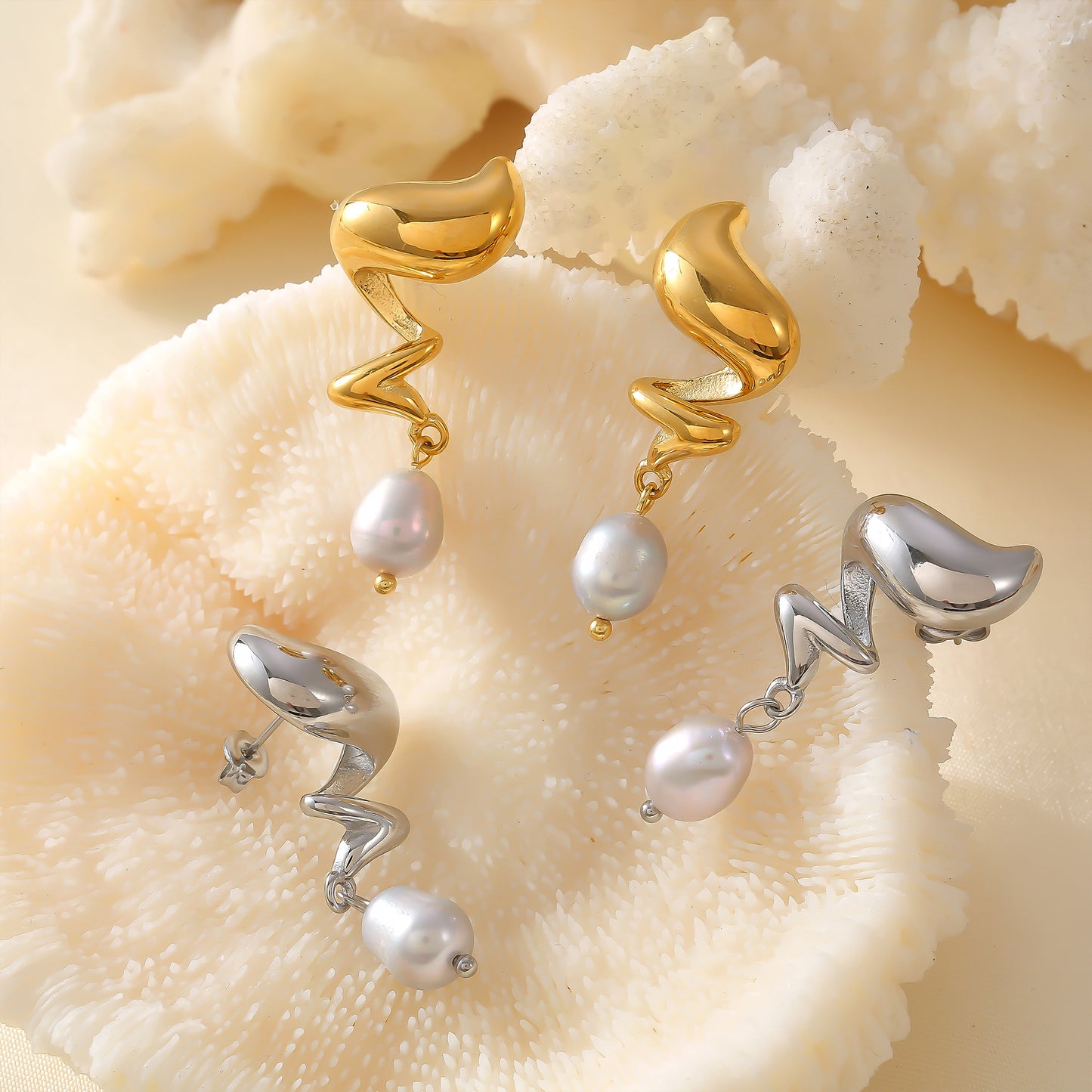 Spiral Freshwater Pearl Earrings