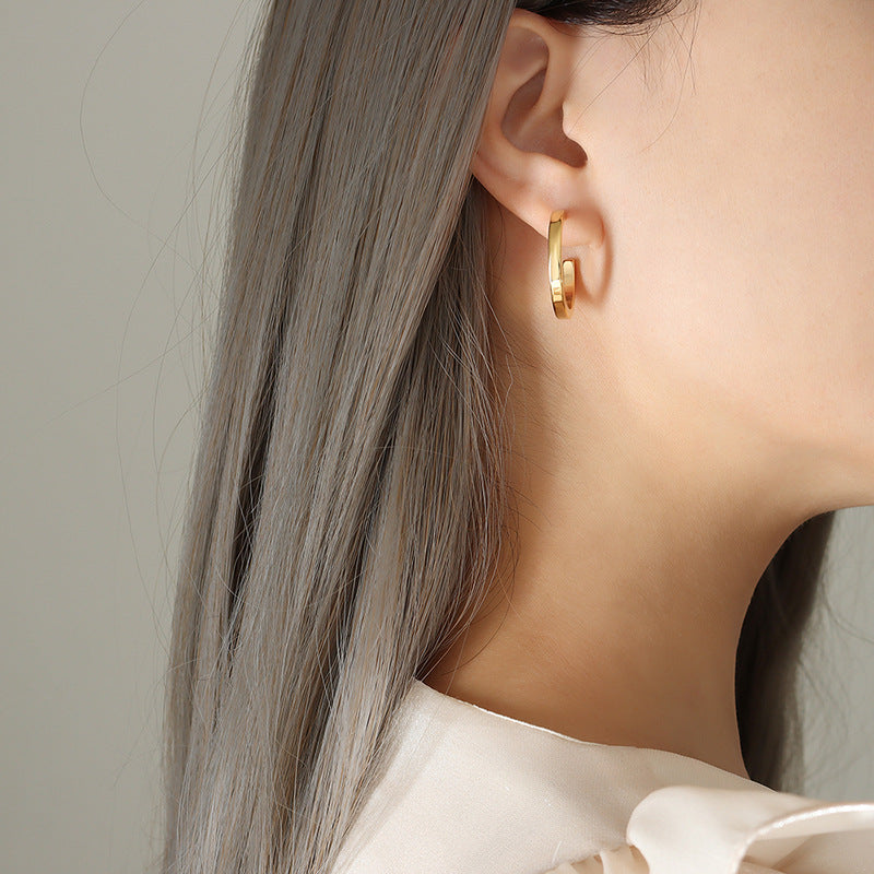 C-Shaped Hoop Stainless Steel Stud Earrings