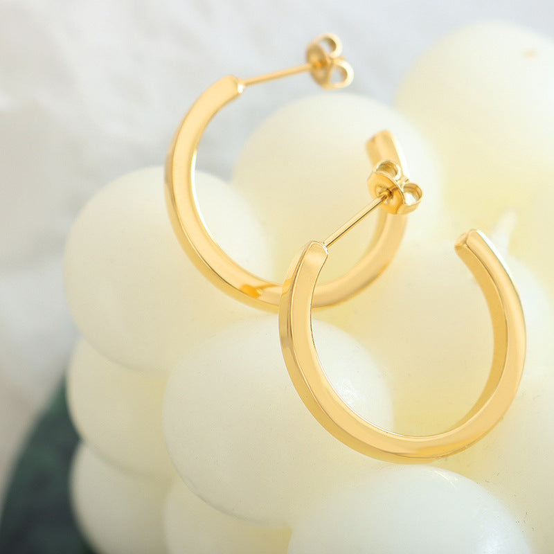 C-Shaped Hoop Stainless Steel Stud Earrings