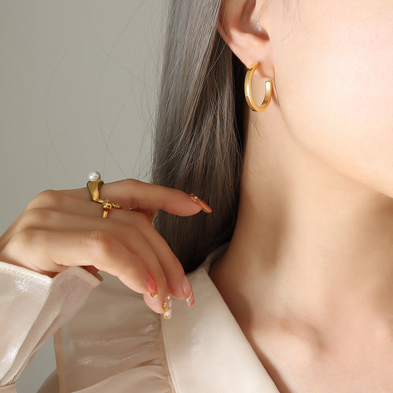 C-Shaped Hoop Stainless Steel Stud Earrings