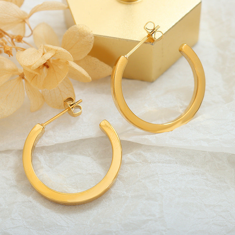 C-Shaped Hoop Stainless Steel Stud Earrings