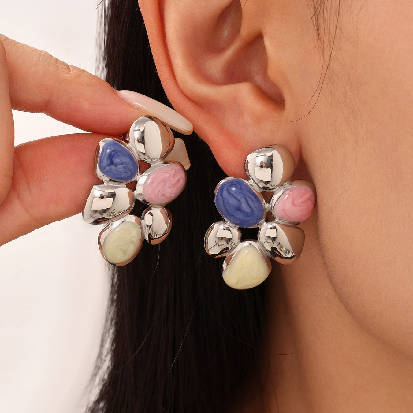 Irregular 0il Drip Stainless Steel Stud Earrings