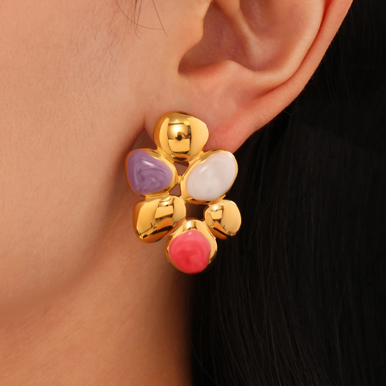 Irregular 0il Drip Stainless Steel Stud Earrings