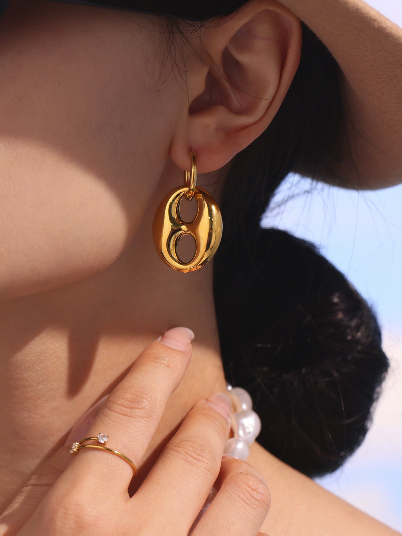 Coffee Bean Design Stainless Steel Earrings For Women