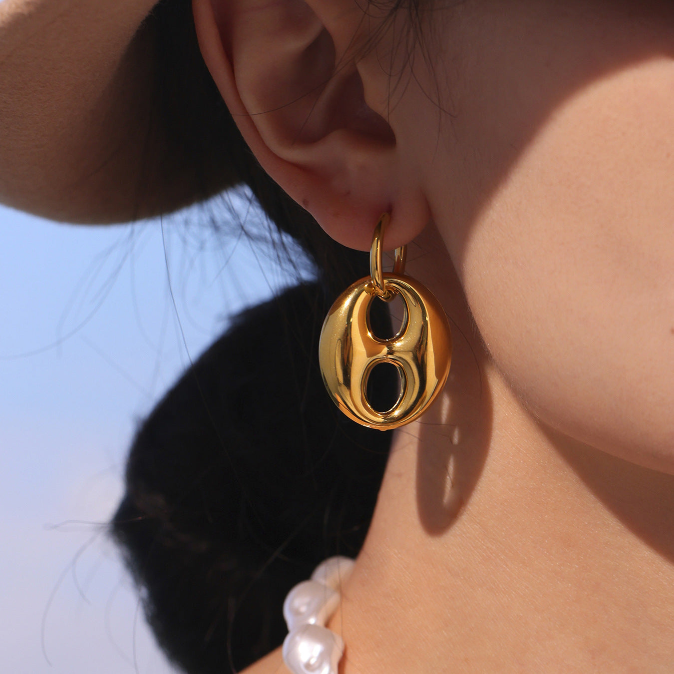 Coffee Bean Design Stainless Steel Earrings For Women