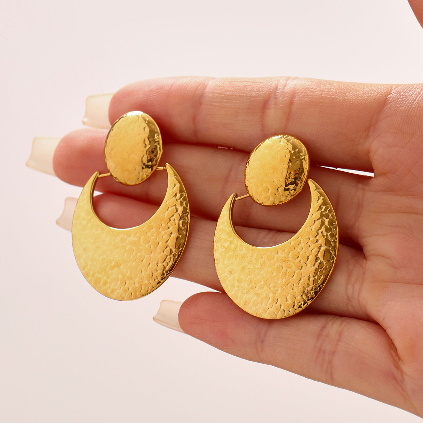 Moon Shaped Hammered Stainless Steel Earrings