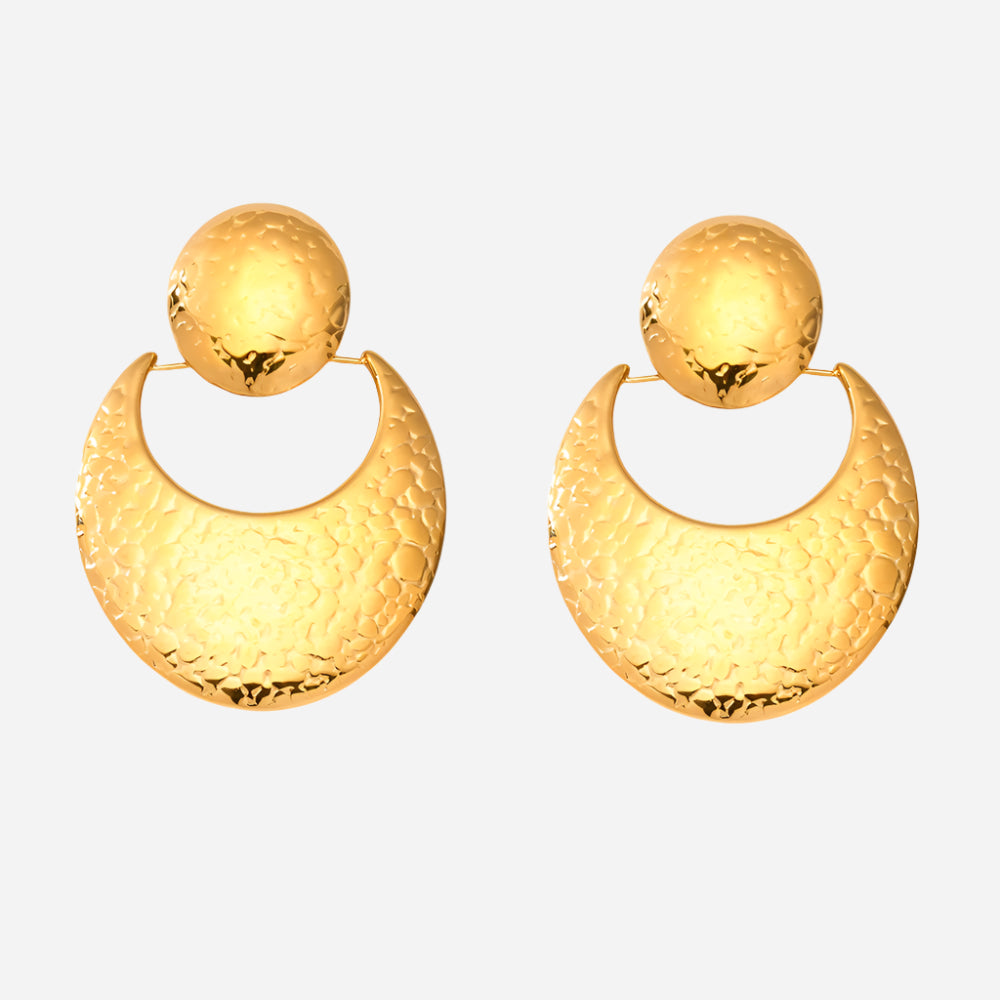 Moon Shaped Hammered Stainless Steel Earrings