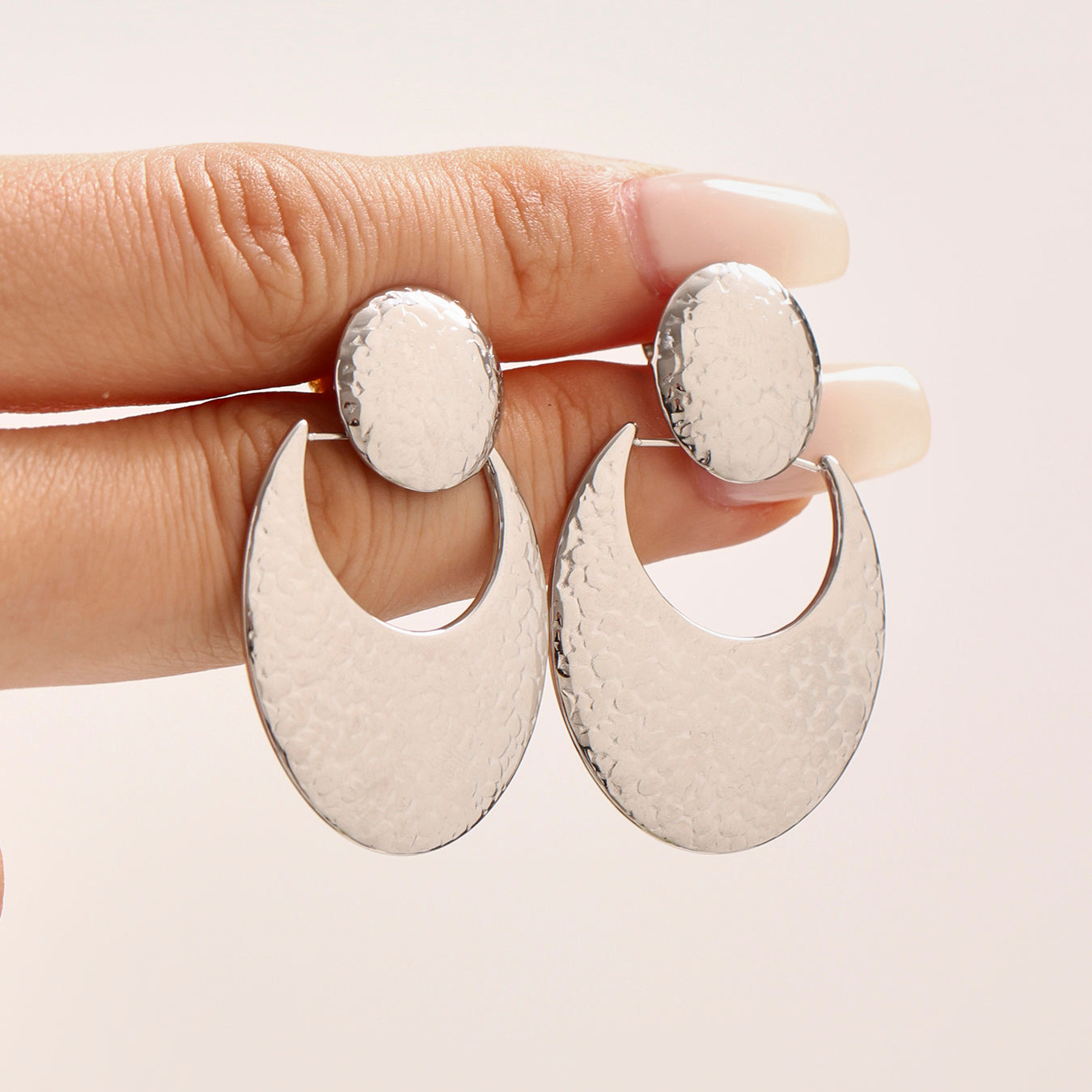 Moon Shaped Hammered Stainless Steel Earrings
