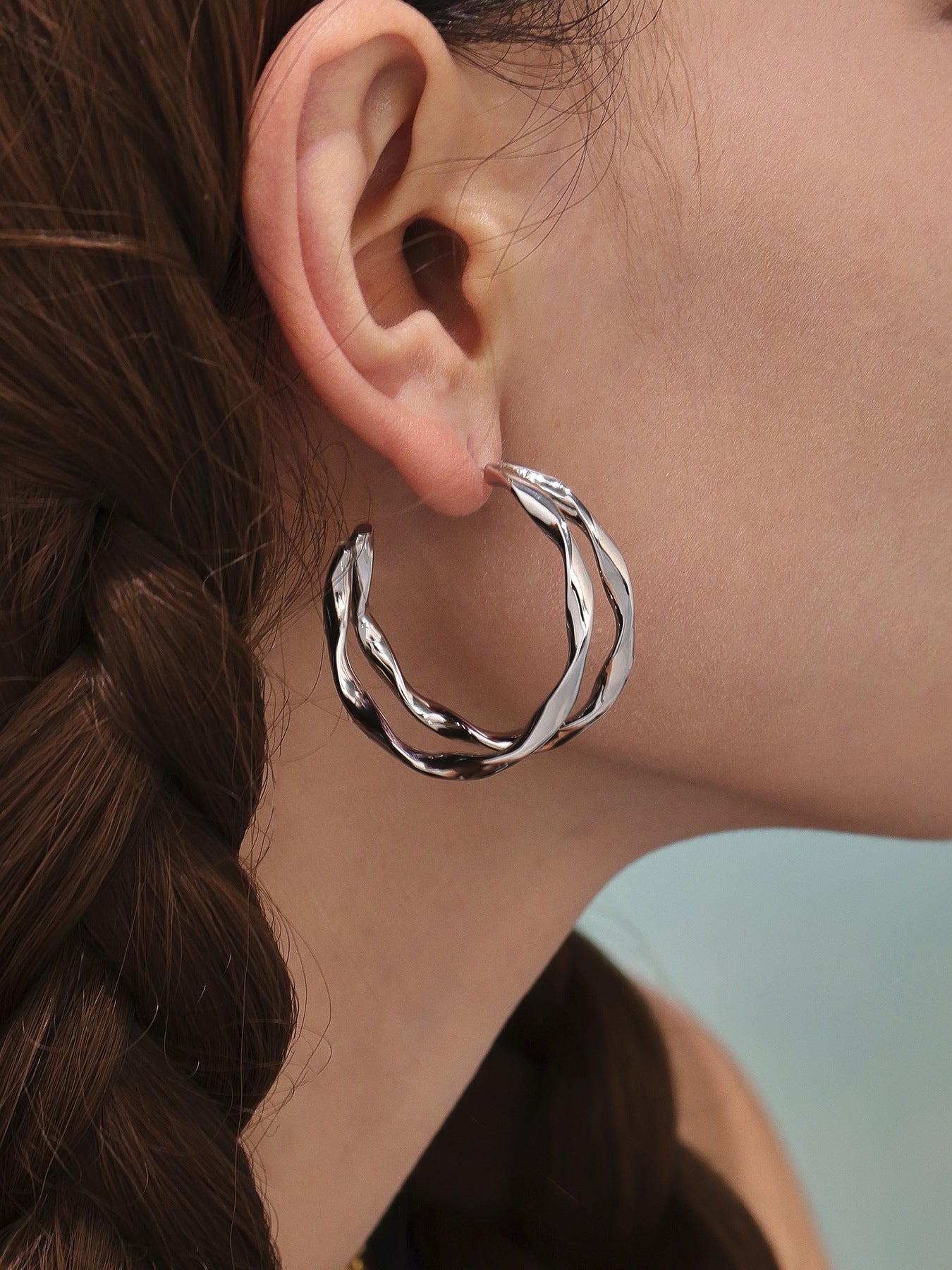 Wisted Double-layer Plain Hoop Earrings Stainless Steel