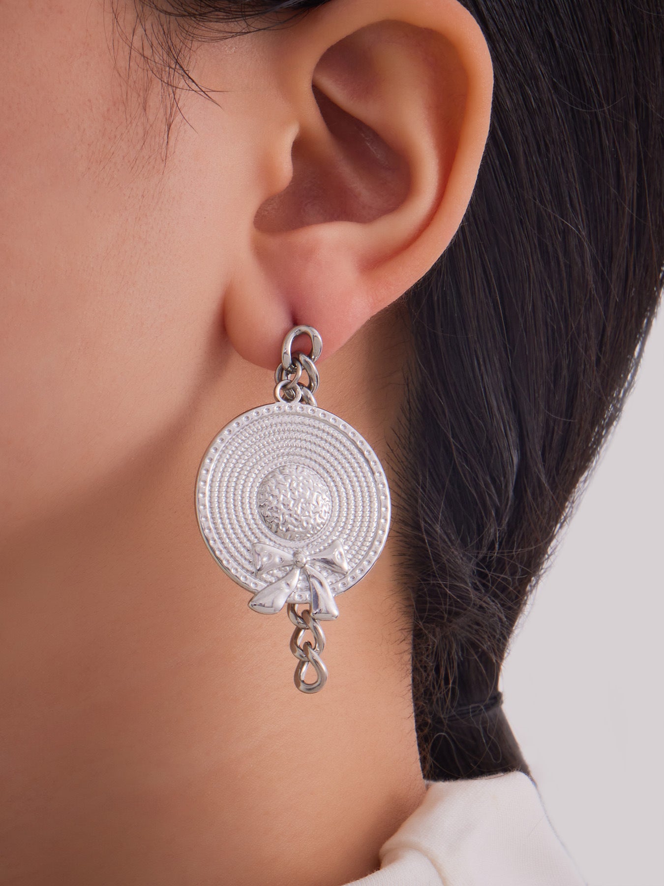 Holiday-style Bow Hat Tassel Earrings Stainless Steel