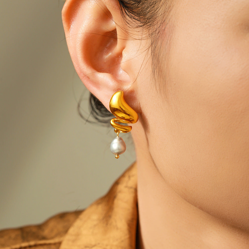 Spiral Freshwater Pearl Earrings