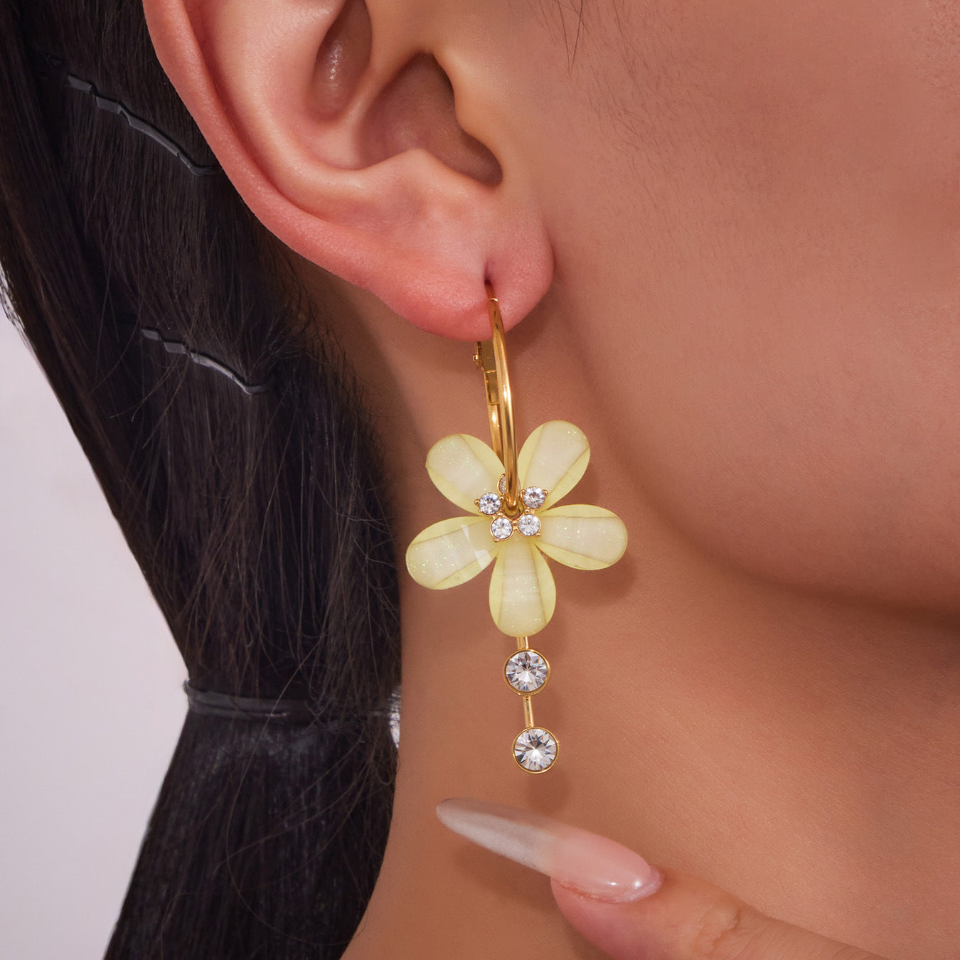 Elegant Camellia with Diamond Tassel Earrings