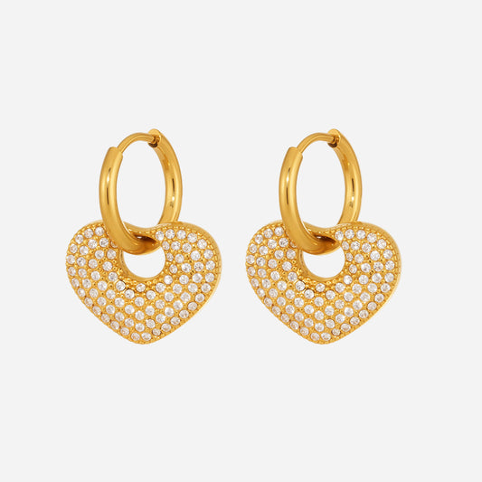 High-end Zirconium Heart Earrings Stainless Steel