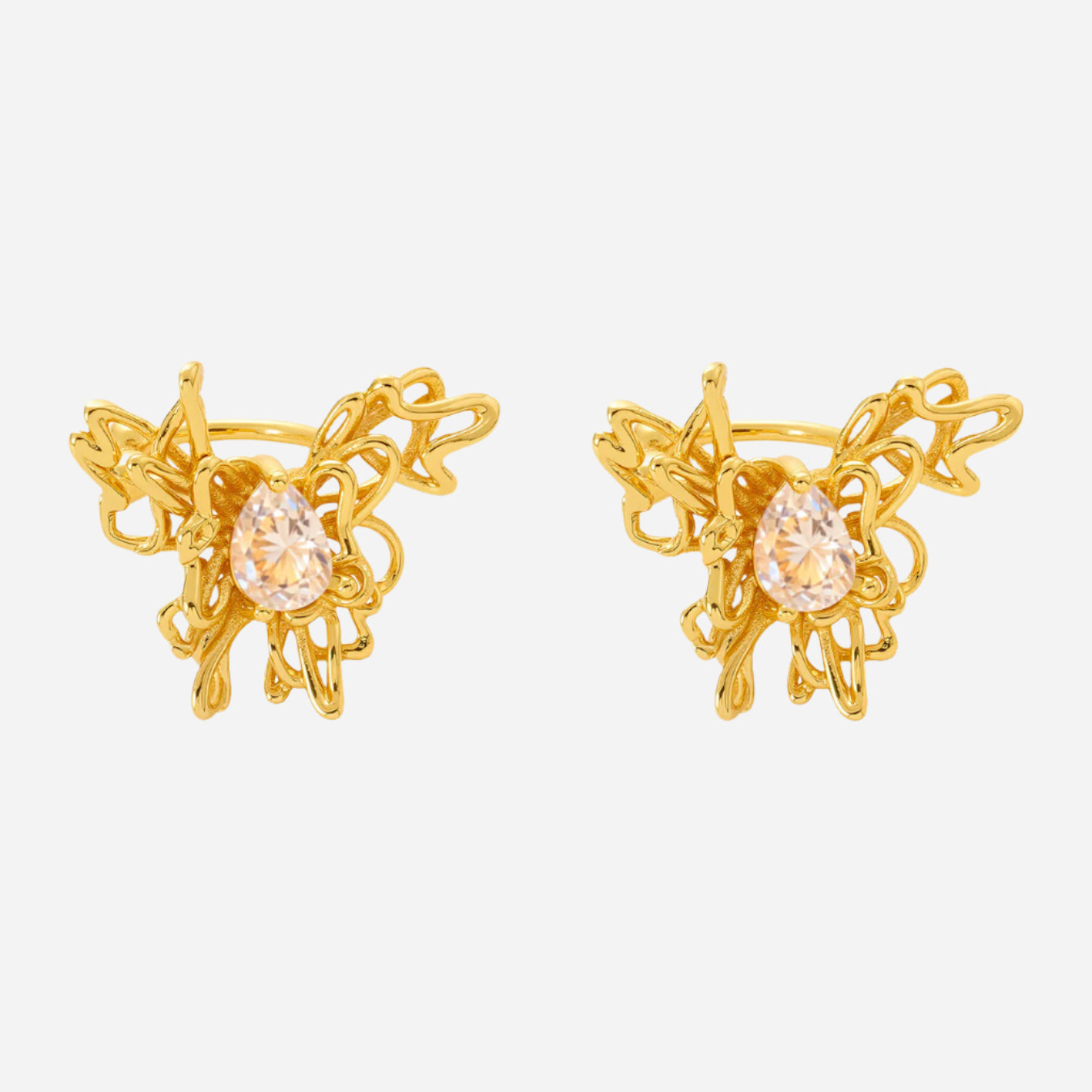 5A Zircon Butterfly Ear Clip Copper 18K Gold Plated
