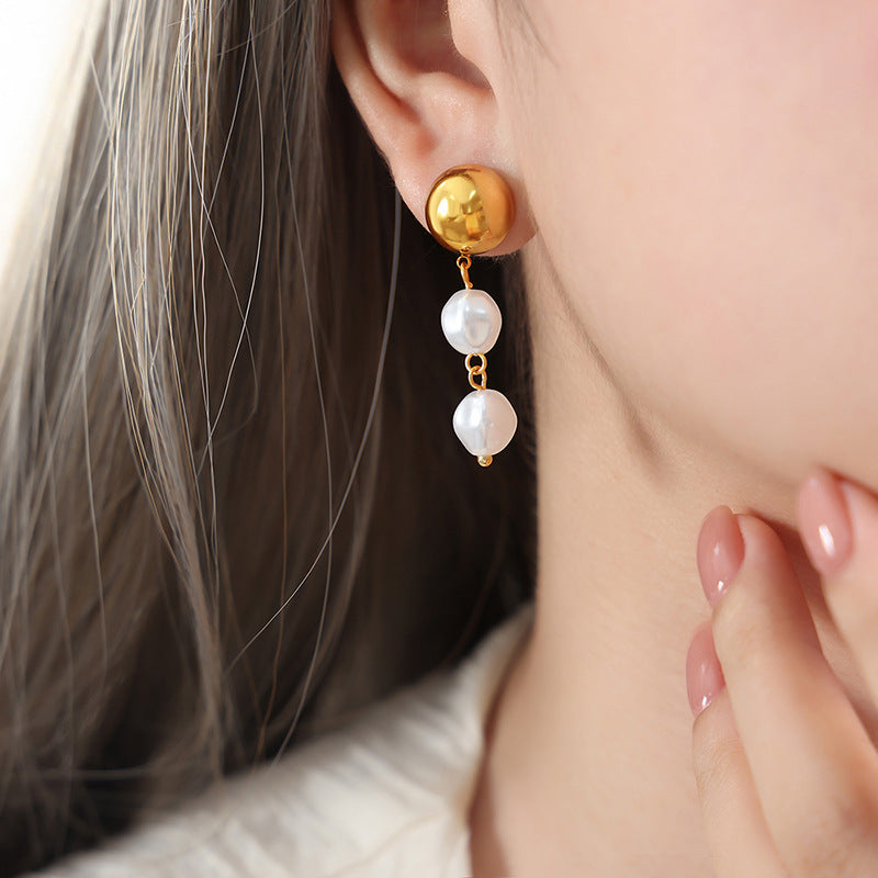 Tassel High Gloss Shell Bead Earrings Stainless Steel