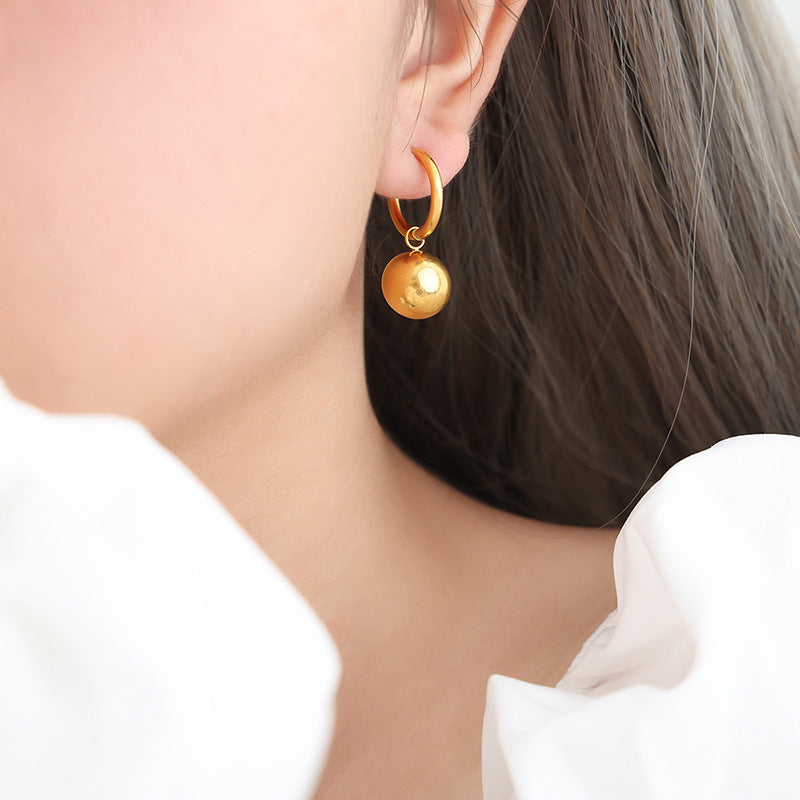 Gold Plated Earrings With Ball Pendant