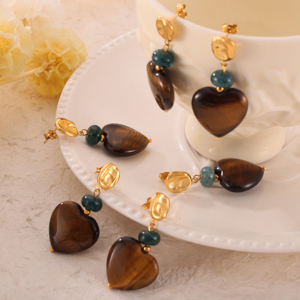 Tiger Eye Stone Stud Earrings