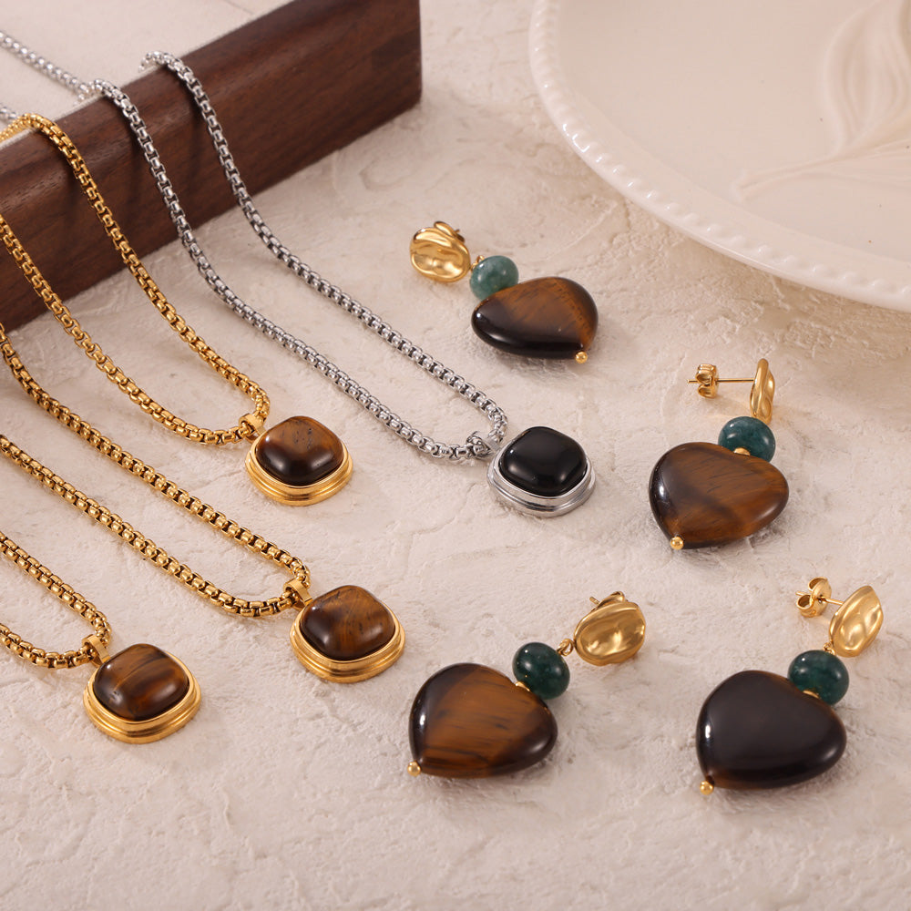 Tiger Eye Stone Stud Earrings