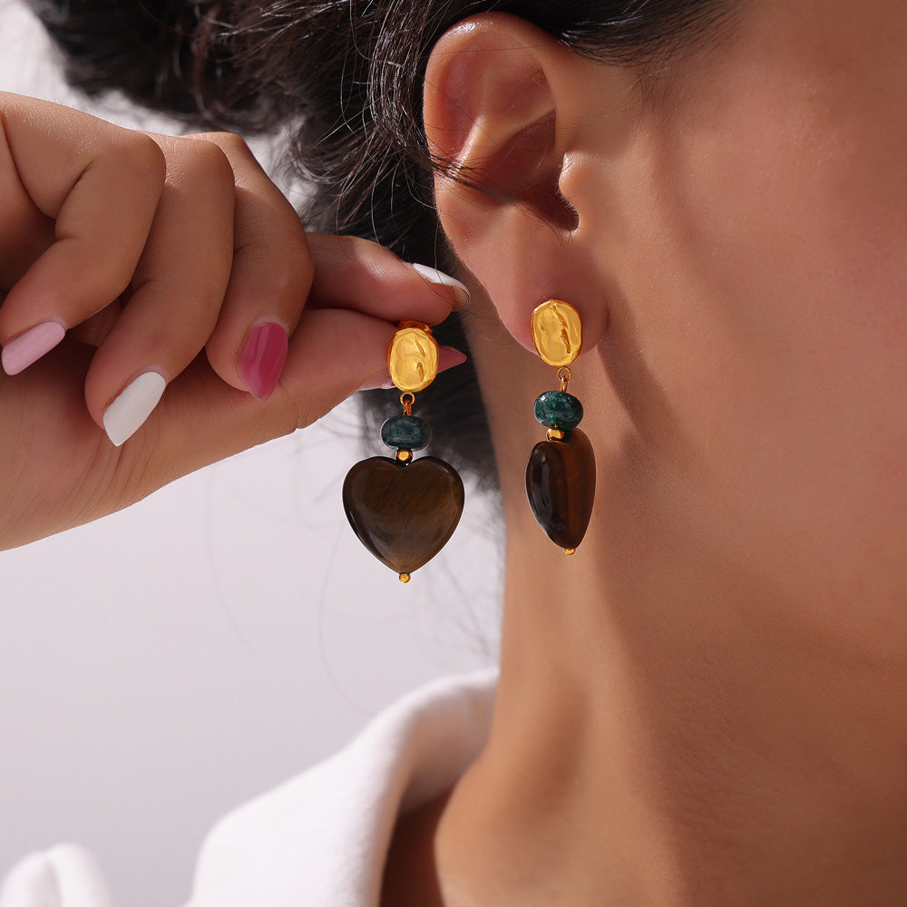 Tiger Eye Stone Stud Earrings