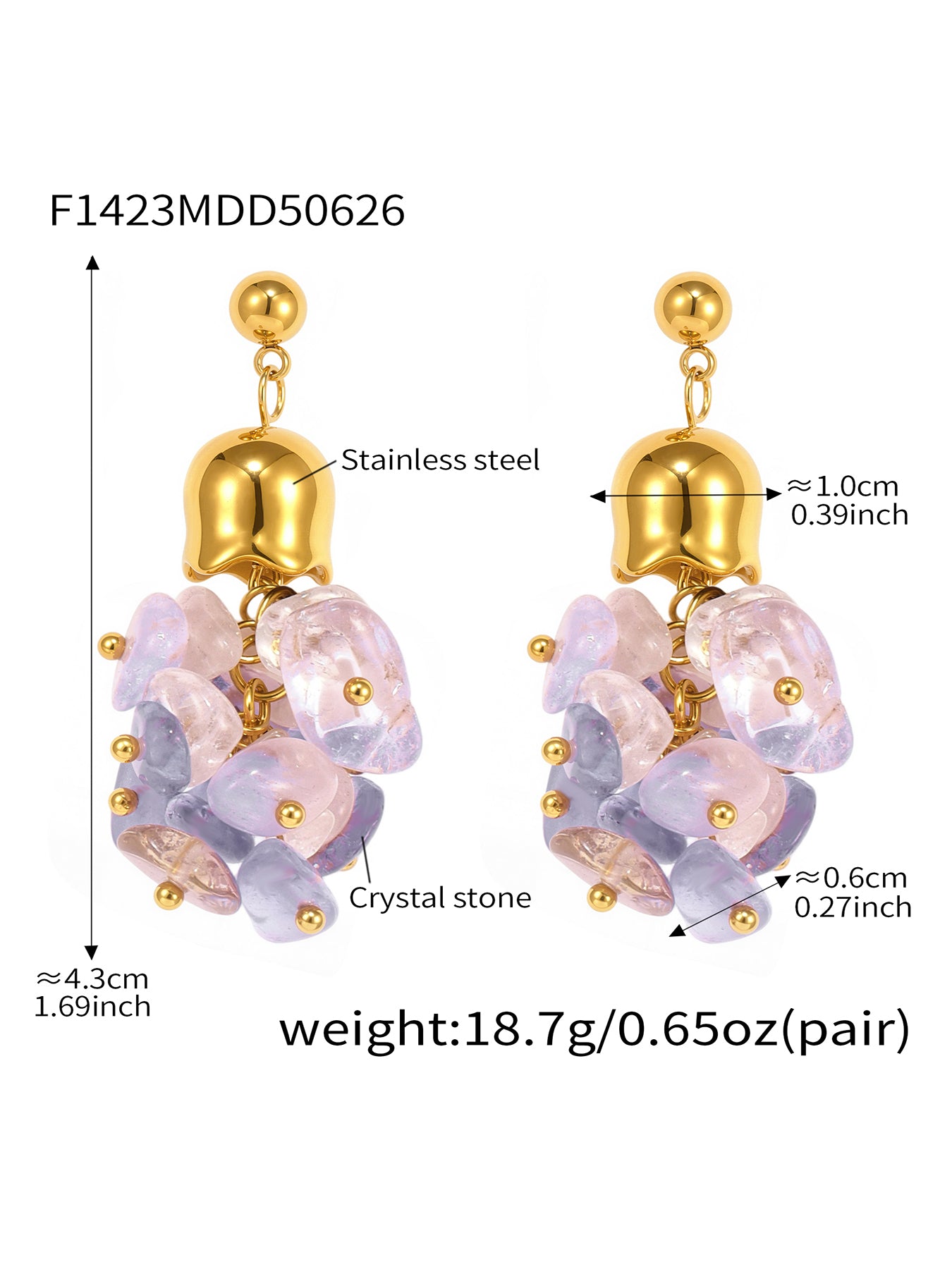 Natural Amethyst Oval Stainless Steel Earrings