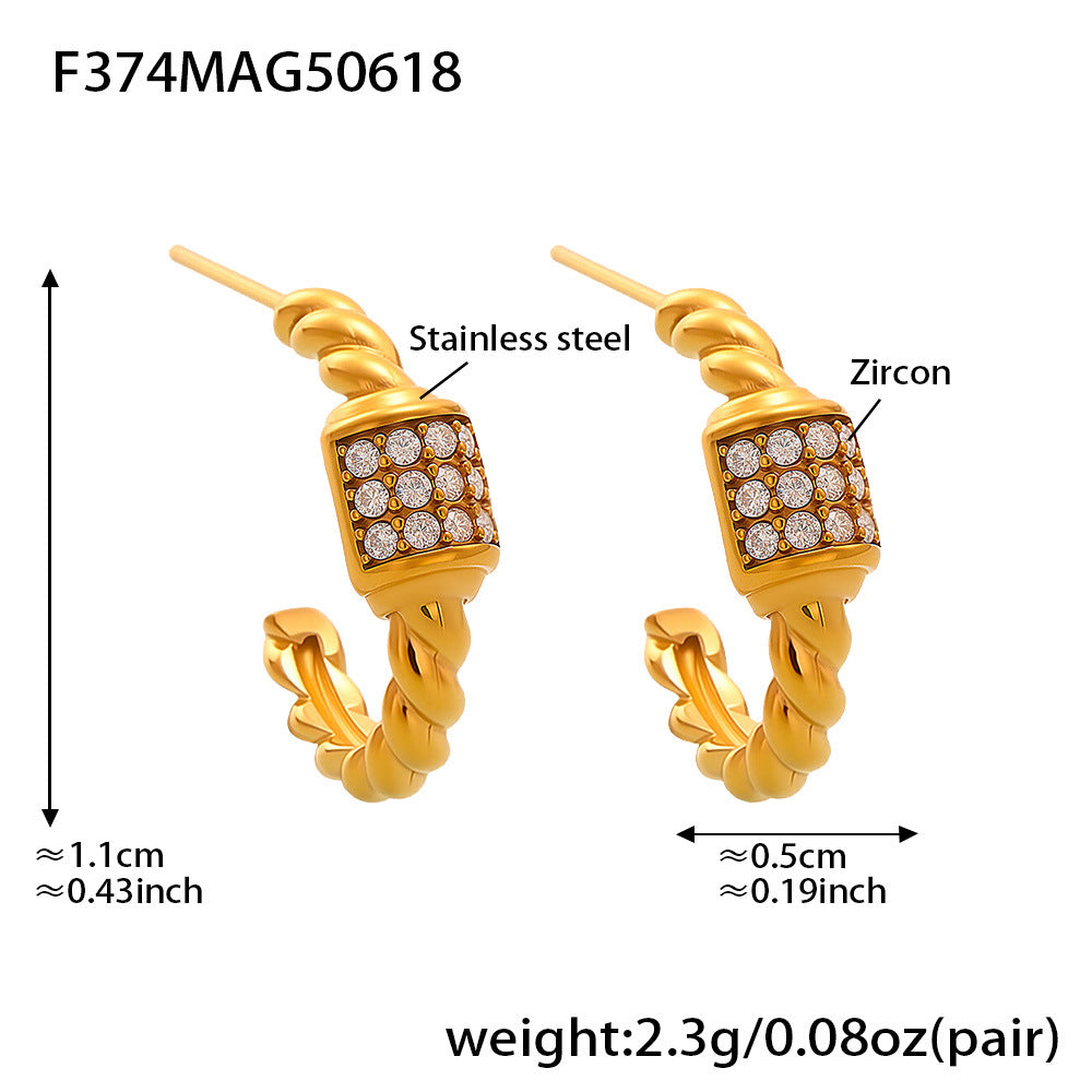 C-shaped Fried Dough Twists Zircon Earrings