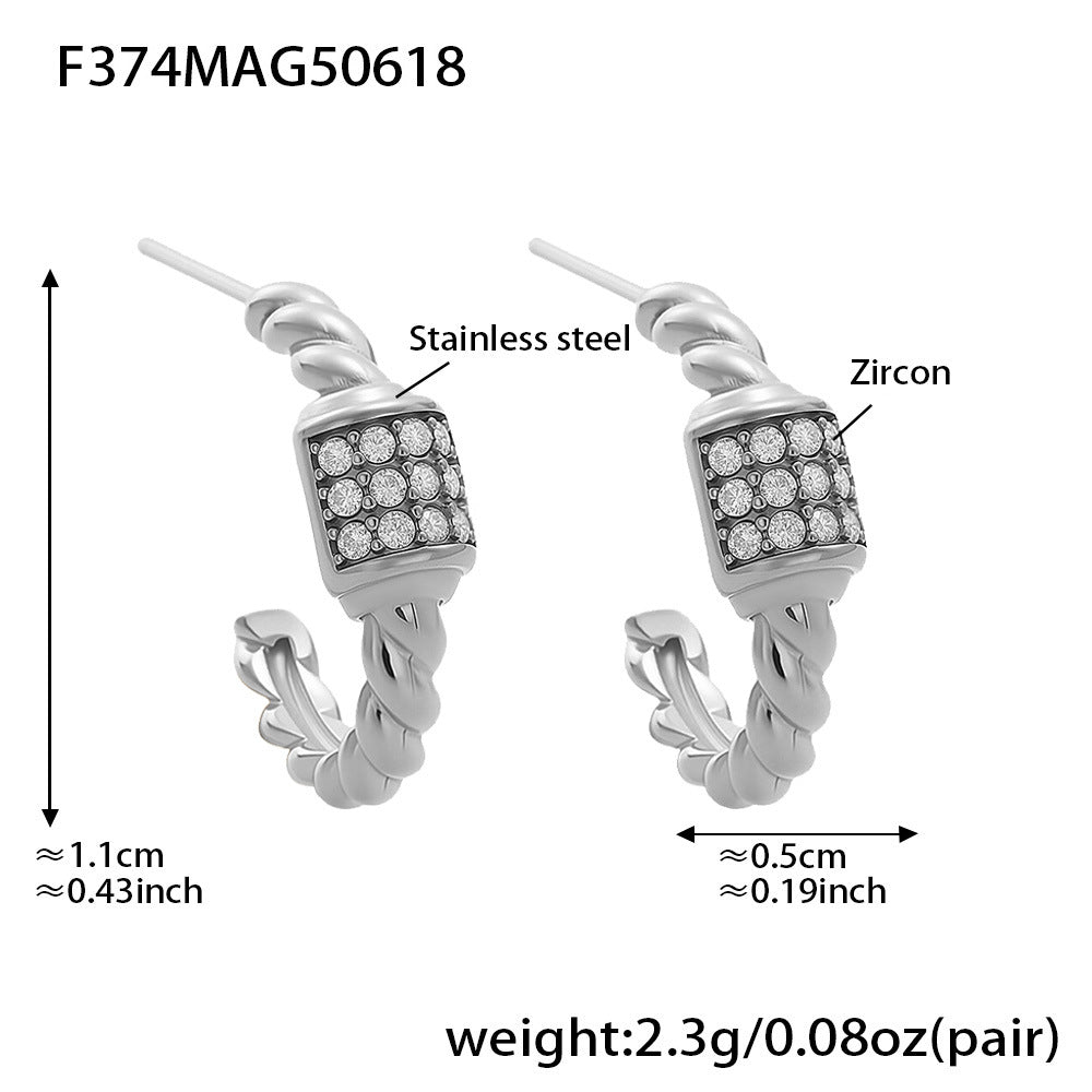 C-shaped Fried Dough Twists Zircon Earrings