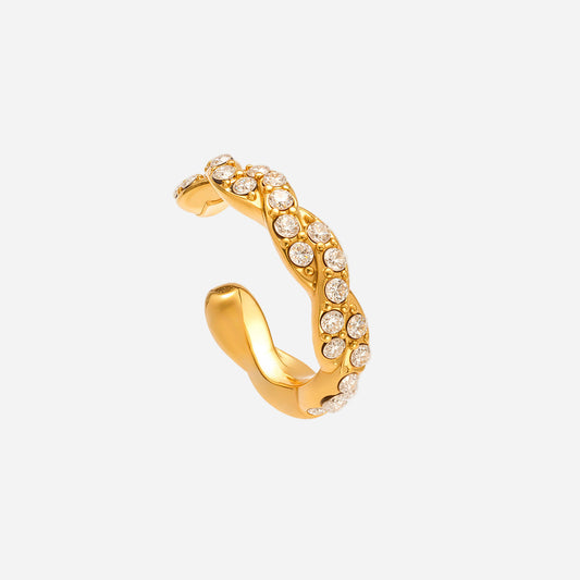 18K gold ear cuff with sparkling opal zircon stones, minimalist non-piercing earring design.