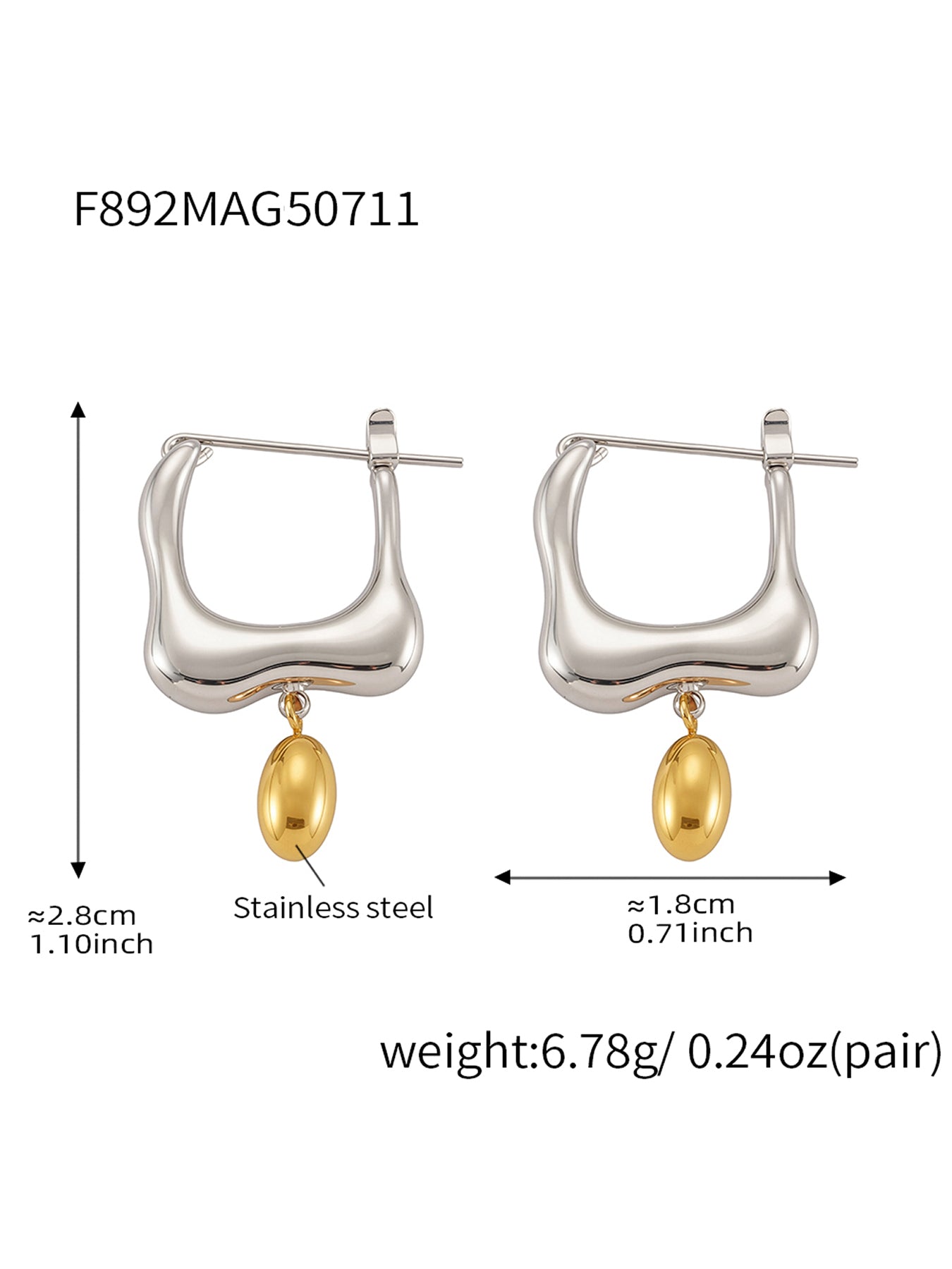 Pendientes geométricos de acero inoxidable con bloques de color