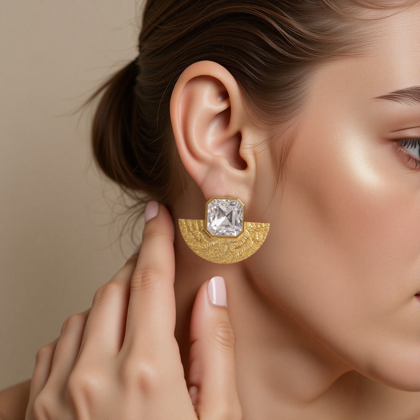 Fan Shaped Sea GLass Stone Stainless Steel Stud Earrings