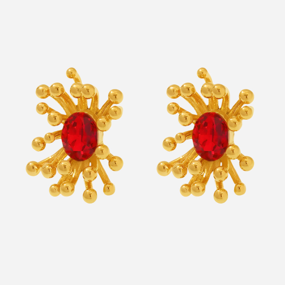 European Floral Zircon Open Stud Earrings, 18K Gold-Plated Stainless Steel, Sparkling Fashion Jewelry