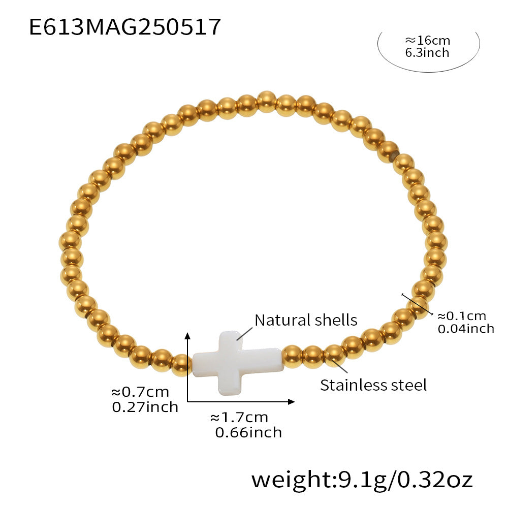 White Shell Cross Charm Bracelet Size Chart – Stainless Steel 16cm