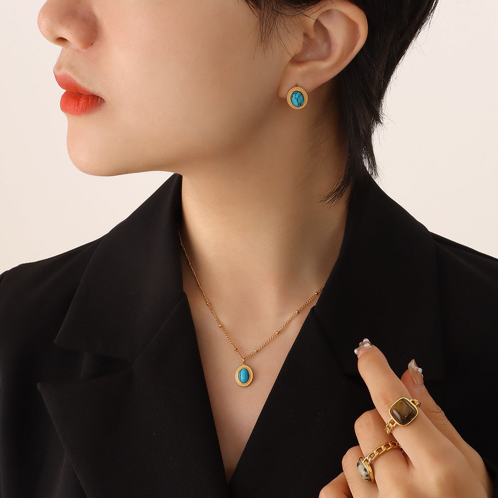 Bohemian vintage cat's eye earrings, natural turquoise handmade jewelry