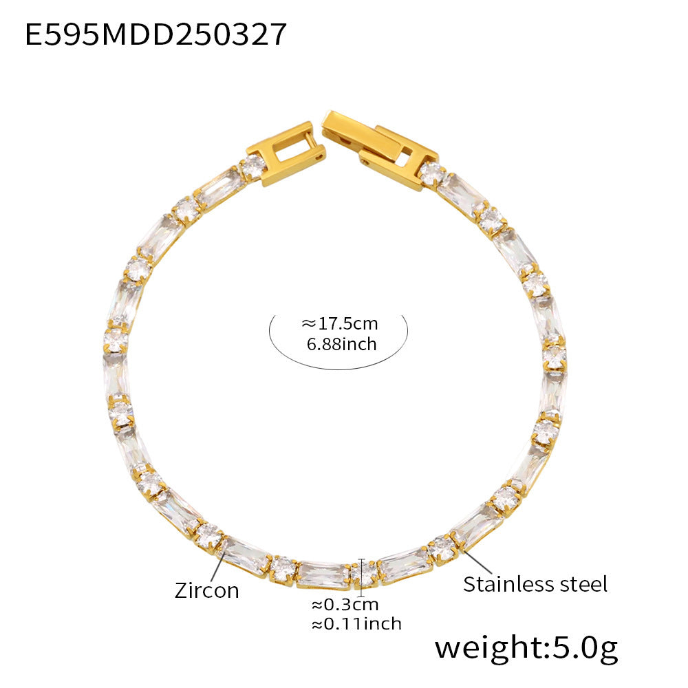 Gold tennis bracelet with clear zircon stones – high-shine waterproof jewelry