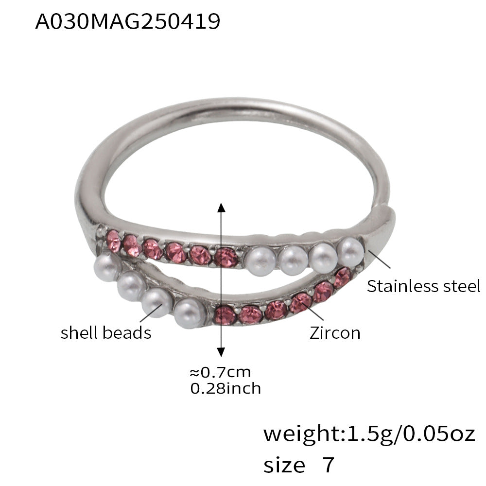 Adjustable Gold Pearl Ring with Zirconia – Detailed Size View