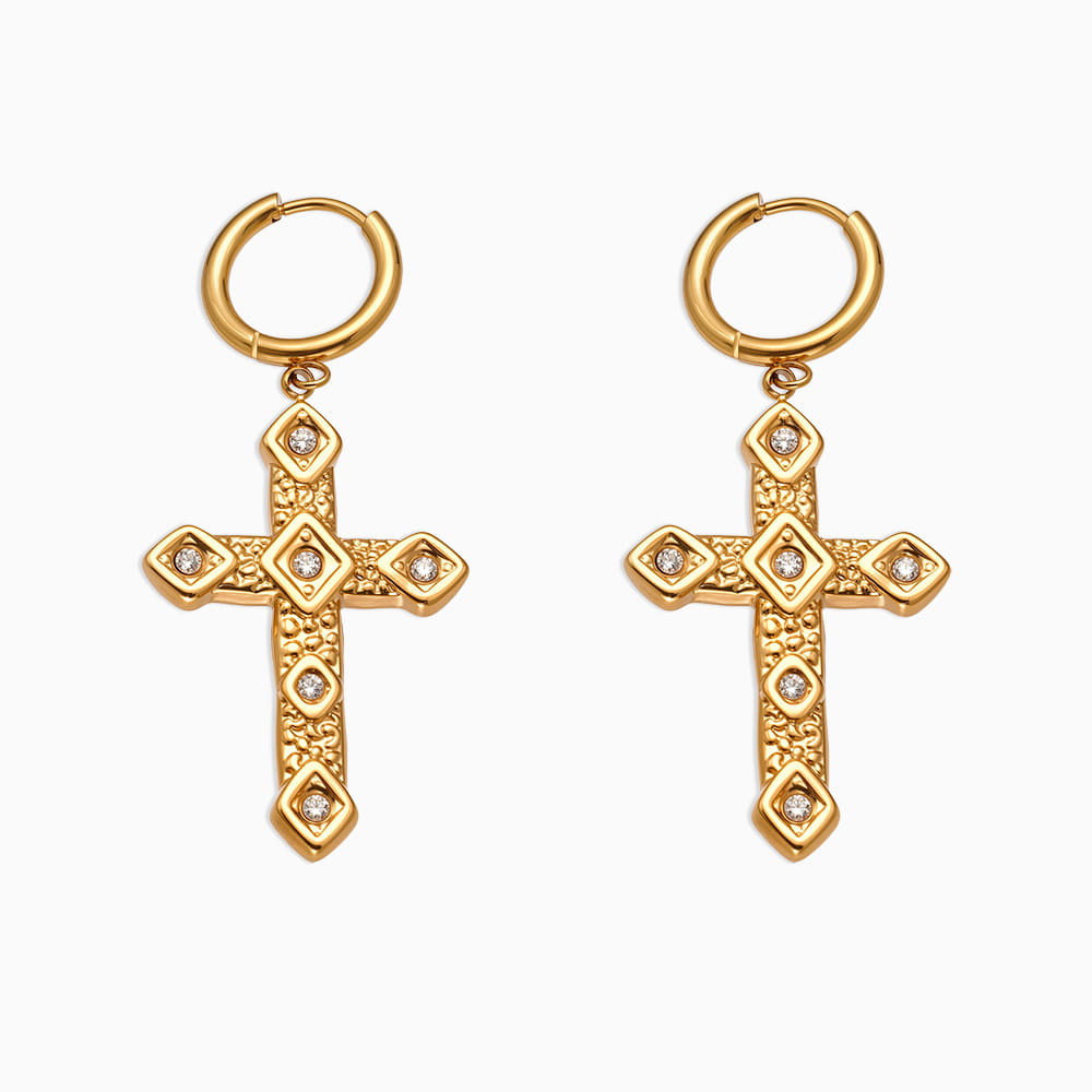 Retro textured cross micro-inlaid zircon earrings