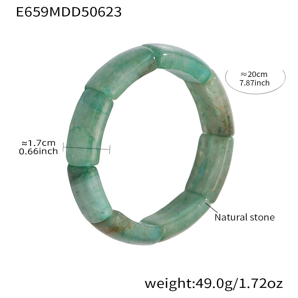 Green gemstone tennis bracelet with waterproof stainless steel beads and size details