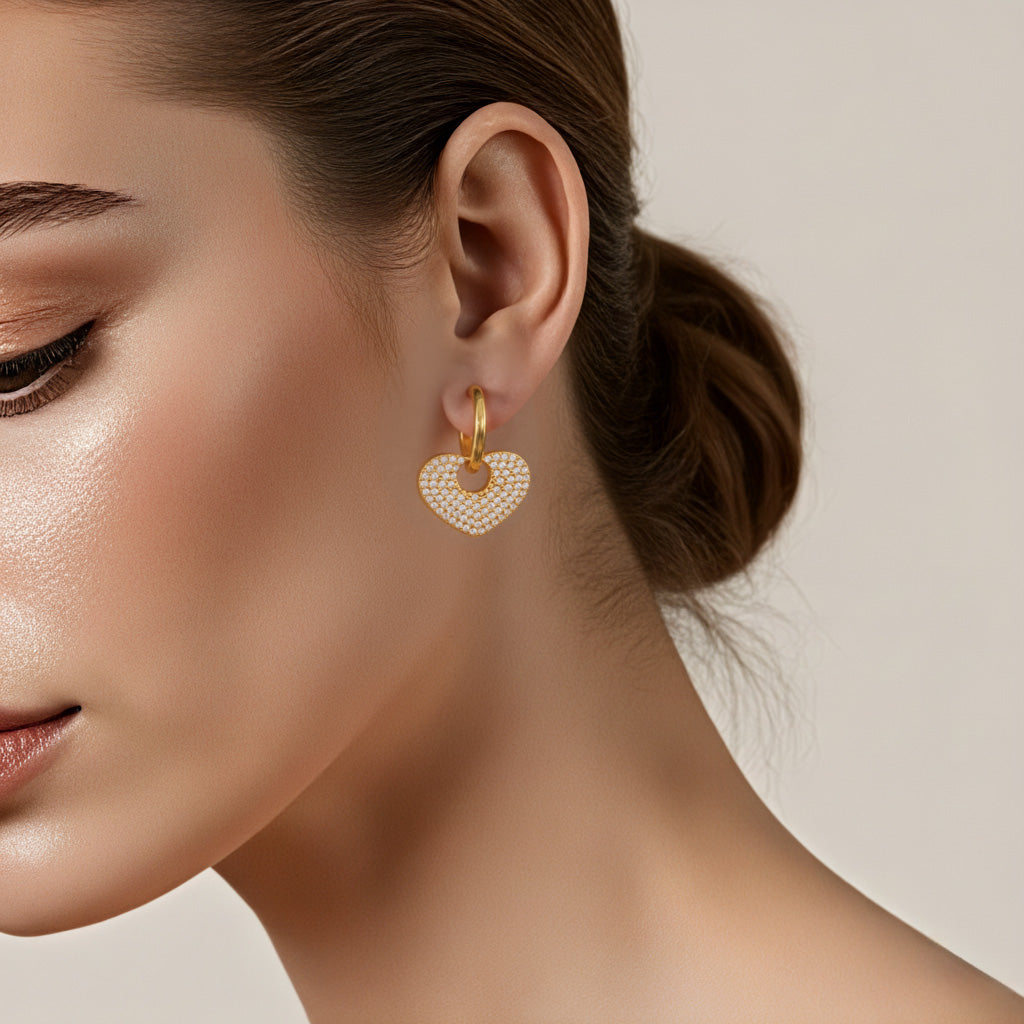 High-end Zirconium Heart Earrings Stainless Steel