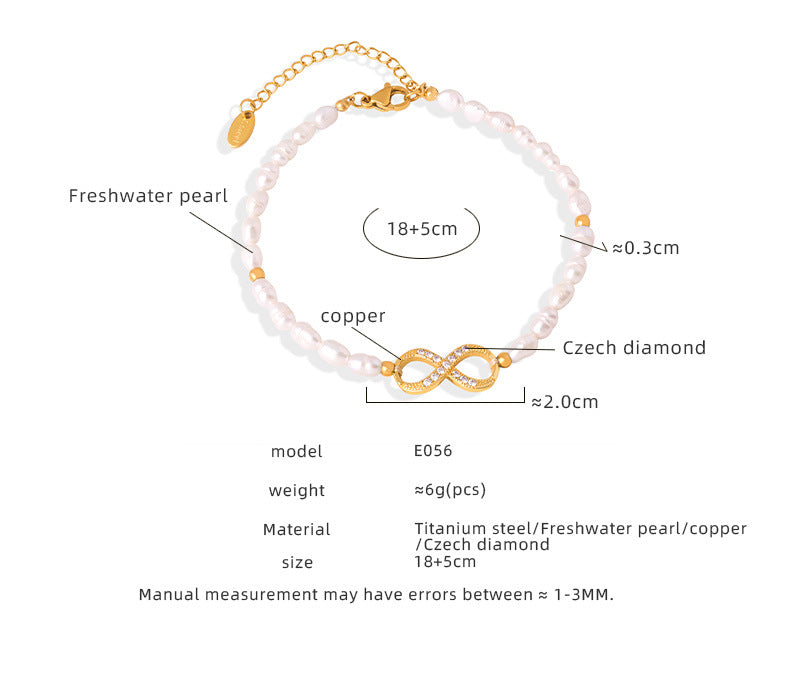Specification chart showing bracelet size, material, waterproof and hypoallergenic features