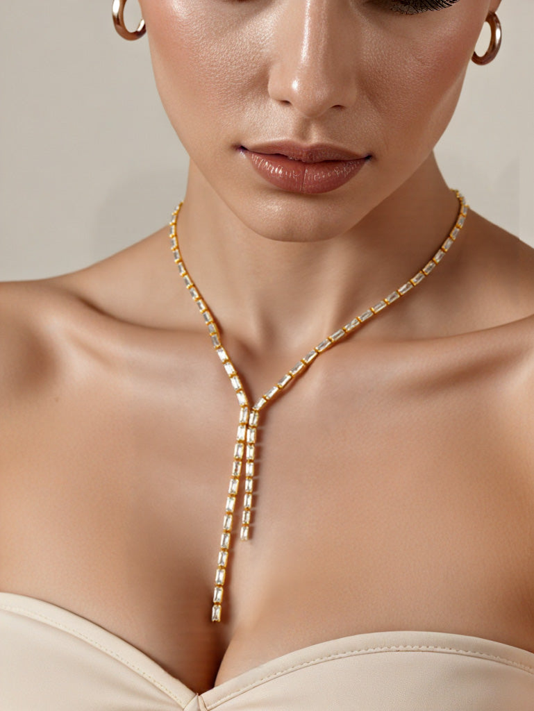 Inlaid color zircon design stainless steel necklace