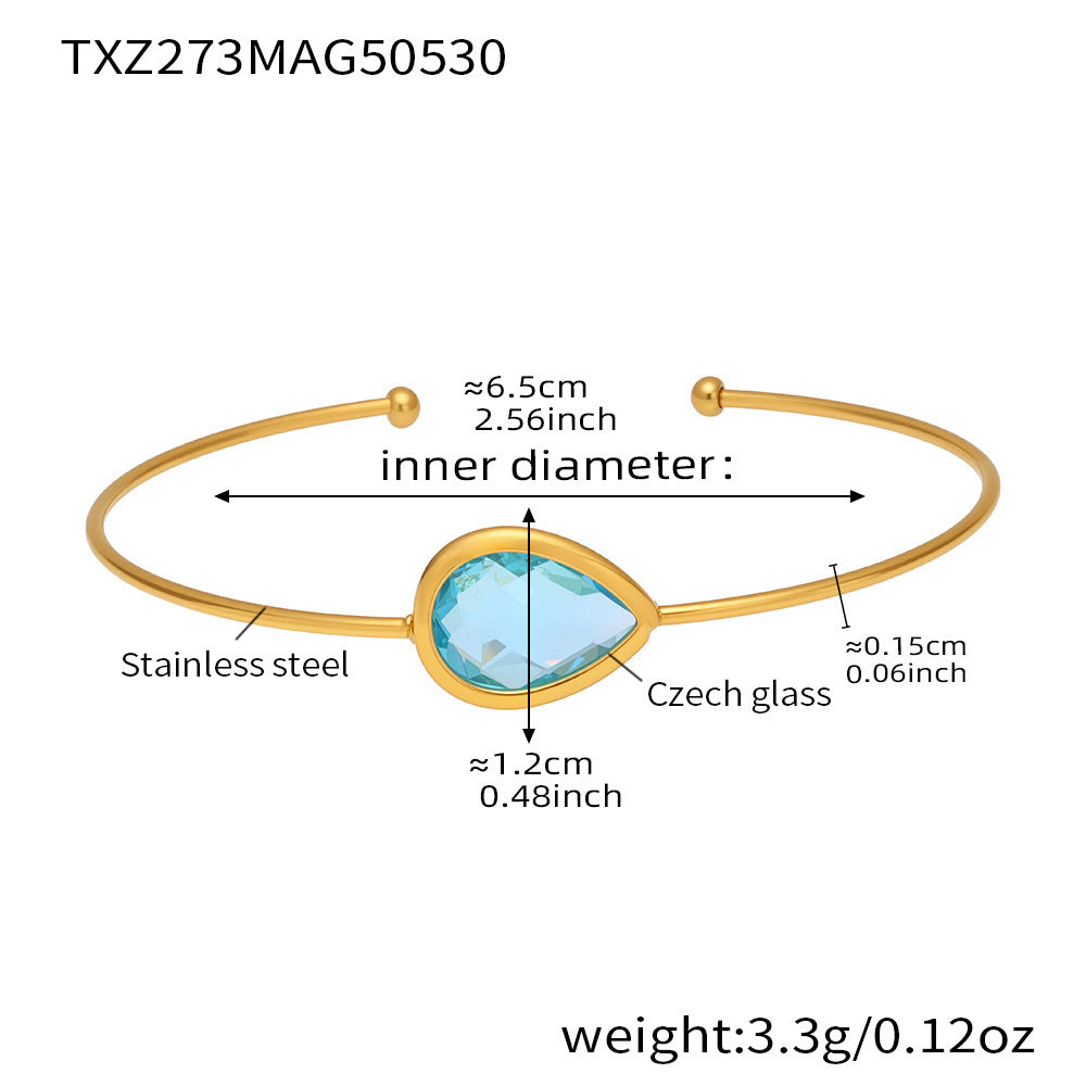TXZ273 gold stainless bracelet with light blue Czech sea glass stone