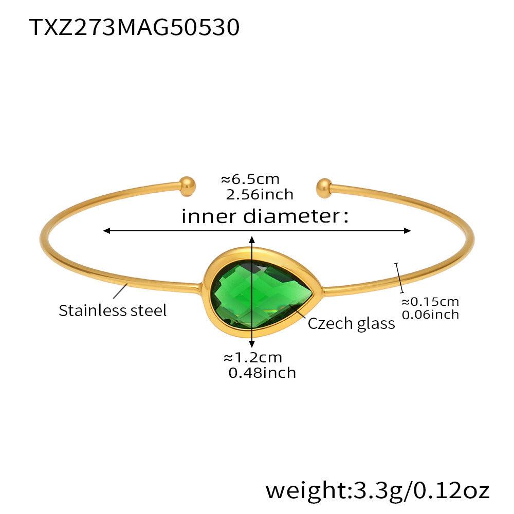TXZ273 bracelet with light green Czech glass droplet, open style